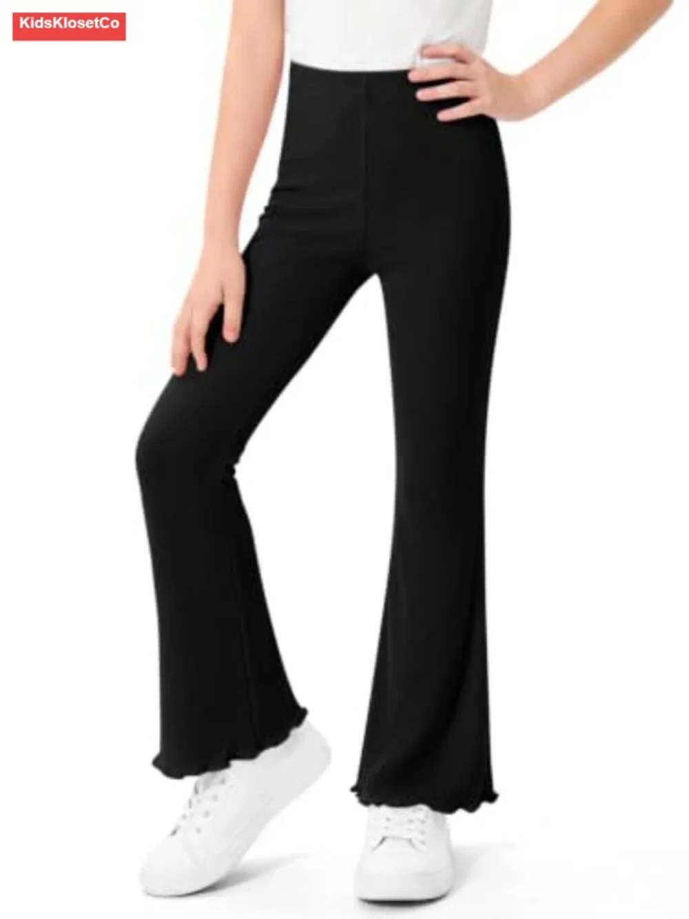 Girls Ribbed Knit Flare Leggings High Waist Bell Bottom Pants Yoga Gymnastics
